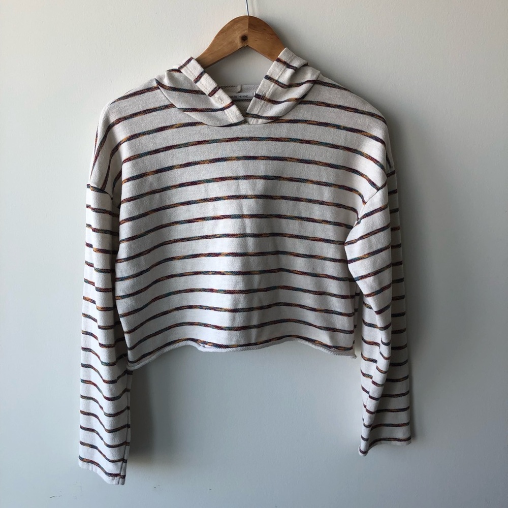 Rainbow Striped Cream Cropped Hoodie